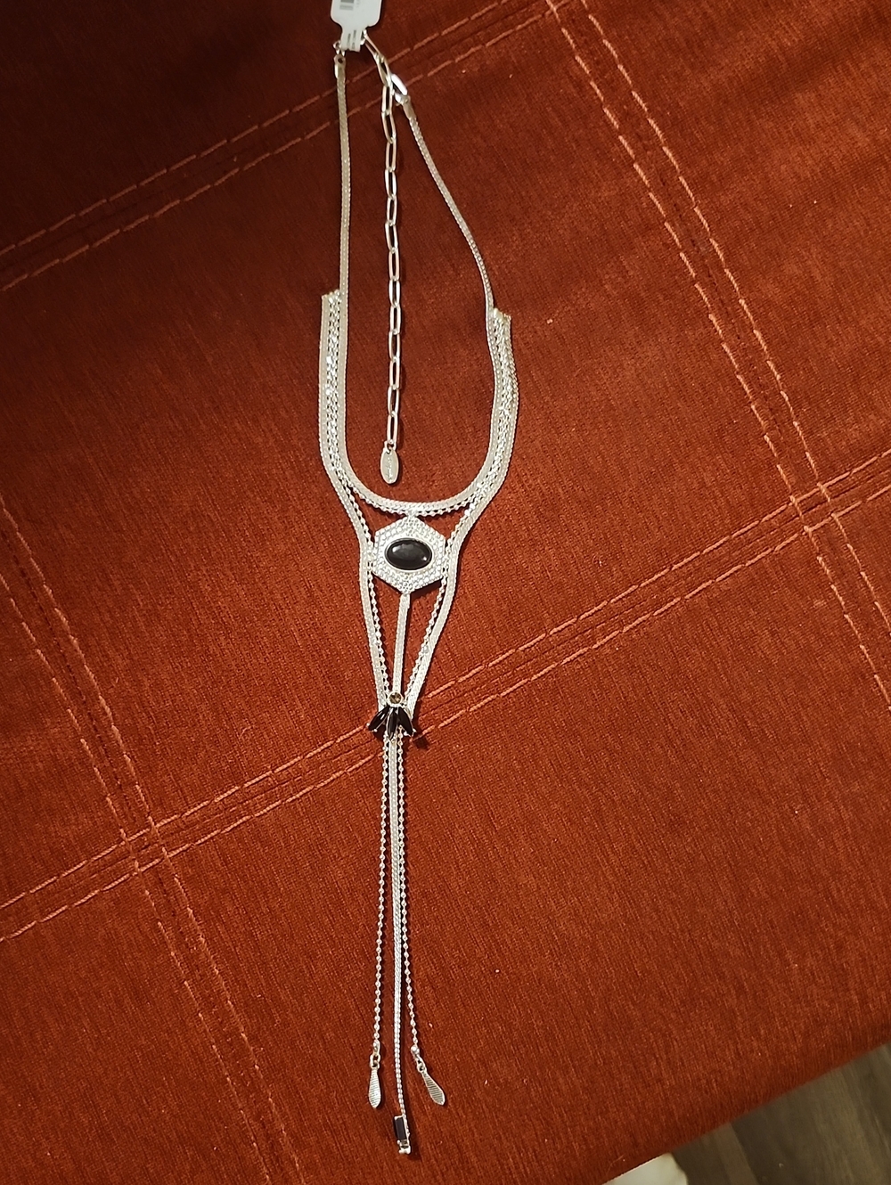 Free People Silver-Tone Y-Drop Necklace with Black Stone